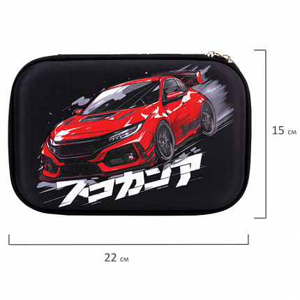 Пенал ЮНЛАНДИЯ большой, 1 отделение, 1 откидная планка, карман, полиэстер/EVA, 22х15х5 см, "Street race", 273195