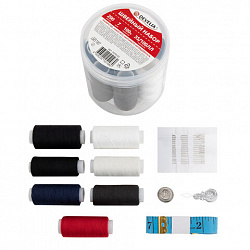 Набор швейный "Помощница", нитки 7 шт., 5 цветов, 35 ЛЛ / 100 ЛЛ, 200 м, иглы, инструменты, DEVELIA (Девелиа), 609630