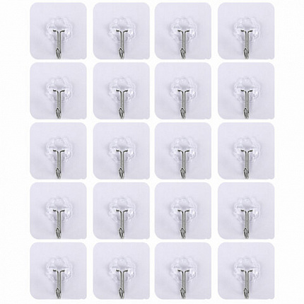Крючки самоклеящиеся универсальные 6х6 см, КОМПЛЕКТ 20 шт., сталь + ПВХ, LAIMA Home, 608792