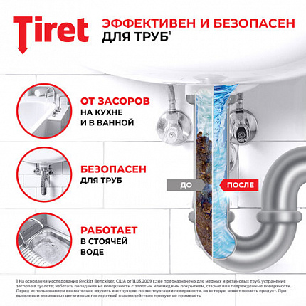 Средство для прочистки канализационных труб 500 мл, TIRET (Тирет) "Turbo", гель, 8147369