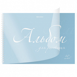 Альбом для рисования, пластиковая обложка, А4, 40 л., гребень, BRAUBERG, 210х297 мм, ОДНОТОННЫЕ (4 вида), 107681