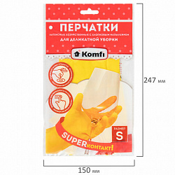 Перчатки МНОГОРАЗОВЫЕ латексные "Для деликатной уборки", размер 6,5-7, S (малый), вес 23 г, KOMFI, DGL016L