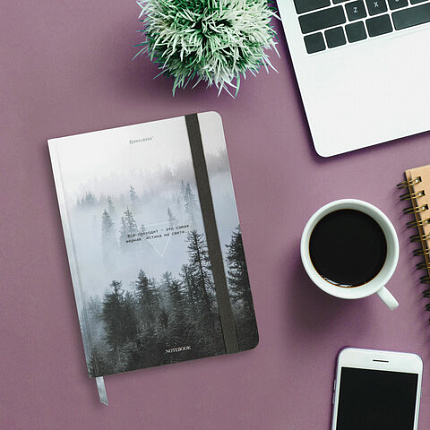 Блокнот с резинкой в клетку 96 л., А5 145х203 мм, твердая обложка, BRAUBERG, "Туман", 116315