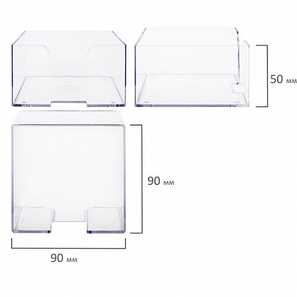 Подставка для бумажного блока BRAUBERG CLASSIC пластиковая, 90х90х50 мм, прозрачная, 238091, ПЛ61
