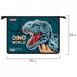 Папка для тетрадей ПИФАГОР А4, 1 отделение, картон/пластик, на молнии, "Dino world", 272131