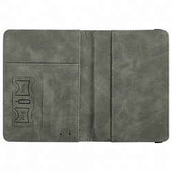 Обложка для паспорта и документов с защитой от считывания, 9 карманов, резинка, экокожа, серая, BRAUBERG, 238749