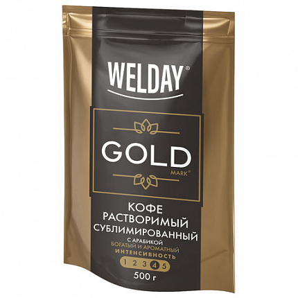 Кофе растворимый WELDAY (ВЭЛДЭЙ) "GOLD" 500 г, БРАЗИЛИЯ, арабика, сублимированный, 622673