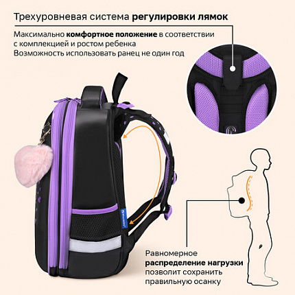Ранец BRAUBERG SHINY, 2 отделения, с брелоком, "Милая мордочка", 38х28х14 см, 273142