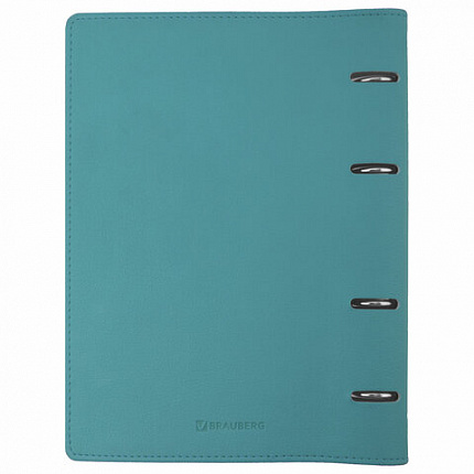 Тетрадь на кольцах А5 (180х220 мм), 120 листов, под кожу, клетка, BRAUBERG "Joy", бирюзовый/серо-голубой, 129993