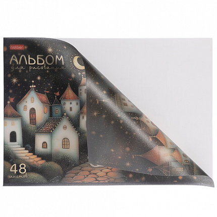 Альбом для рисования, обложка пластик, А4, 48 л., скоба, HATBER, 205х295 мм, "Лунный котик" (5 видов), 091514, 48А4Впл