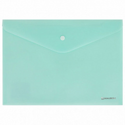 Папка-конверт с кнопкой BRAUBERG "Pastel", А4, матовая непрозрачная, аквамарин, ПРОЧНАЯ 0,2 мм, 272880