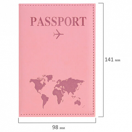 Обложка для паспорта "Passport map", экокожа soft-touch, розовая, STAFF, 238759