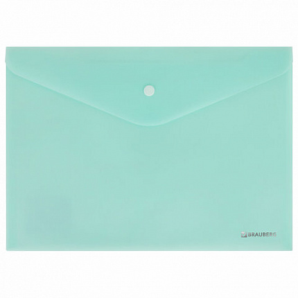 Папка-конверт с кнопкой А4, КОМПЛЕКТ 5 шт., пастельные цвета ассорти, BRAUBERG "PASTEL", 0,18 мм, 272866