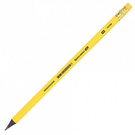 Карандаш чернографитный BRAUBERG KIDS, 1 шт., HB, трехгранный, с ластиком, 181996