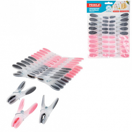 Прищепки бельевые 8,2 см, КОМПЛЕКТ 20 штук, прорезиненный пластик, ассорти, PRIMILA (ПРИМИЛА) PREMIUM, 700522