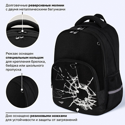 Рюкзак BRAUBERG SOFT, 2 отделения, 3 кармана, "Осколки", СВЕТЯЩИЙСЯ, 40х31х15 см, 274402