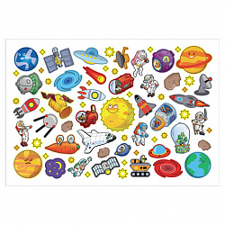 Наклейки бумажные с игровым полем НАБОР, 2 листа, 184 наклеек, "Космическое приключение", HATBER, 2Н5н