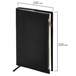 Ежедневник недатированный А5 145х220 мм, BRAUBERG "Zipline" под кожу, карман-молния,160 л., черный, 116247