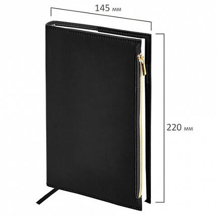 Ежедневник недатированный А5 145х220 мм, BRAUBERG "Zipline" под кожу, карман-молния,160 л., черный, 116247