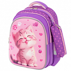 Рюкзак SNOOBAG (СНУБЭГ) MIND с пеналом в комплекте, 2 отделения, "Озорной котик", 40х28х18 см, 274443