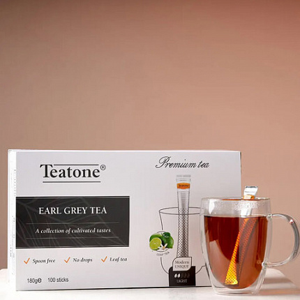 Чай TEATONE "Earl grey tea" черный с ароматом бергамота, 100 стиков по 1,8 г, 64