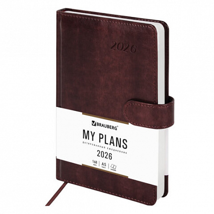 Ежедневник датированный 2026 А5 138x213 мм, BRAUBERG "Legend", под кожу, застежка, коричневый, 117071