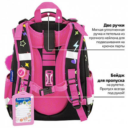 Ранец BRAUBERG PREMIUM, 2 отделения, с брелоком, "Наушники", велюровая нашивка, 38х29х16 см, 273100