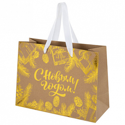 Пакет подарочный (1 шт.) новогодний, 27х11х20 см, "Shiny Kraft", фольга, ассорти, ЗОЛОТАЯ СКАЗКА, 592437