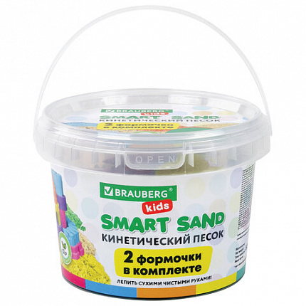 Песок для лепки кинетический BRAUBERG KIDS, песочный, 500 г, 2 формочки, ведерко, 665094