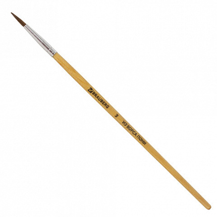 Кисть BRAUBERG, пони, круглая, № 3, 200189