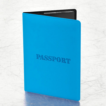 Обложка для паспорта, мягкий полиуретан, "PASSPORT", голубая, STAFF, 238405