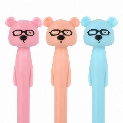 Ручка фигурная шариковая ЮНЛАНДИЯ "Мишка", мягкий силиконовый корпус, ассорти, СИНЯЯ, пишущий узел 0,7 мм, 143780