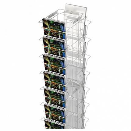 Стойка напольная для рекламных материалов (188х54х54 см), на 32 лотка, сетчатая, вращающаяся, белая, А-29-ТМ