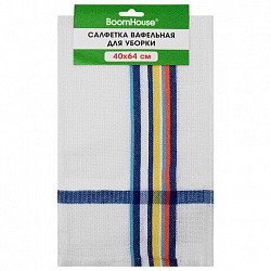 Салфетка вафельная универсальная, ХЛОПОК, 40х64 см, цветная полоска, ассорти, BOOMHOUSE (БУМХАУС), 700884