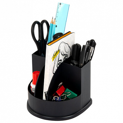 Подставка-органайзер BRAUBERG "ULTRA", 132х122х108 мм, 5 отделений, черная, 238256