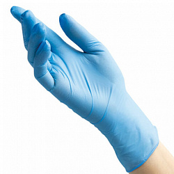 Перчатки нитриловые смотровые 100 пар (200 штук), размер 8-9, L (большой), голубые, BENOVY Nitrile Chlorinated