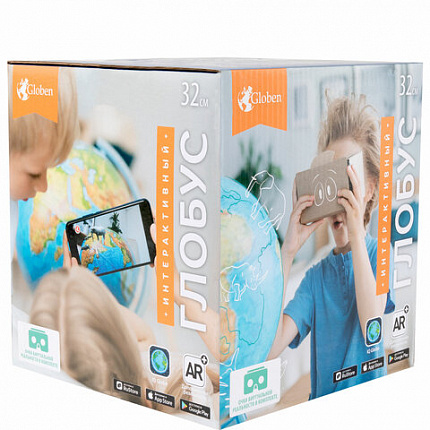 Глобус интерактивный + очки VR, физический / политический, GLOBEN, 32 см, рельефный, с подсветкой, INT13200290