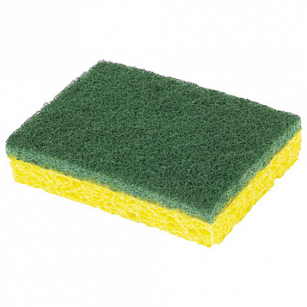 Губки для посуды 95x65х20 мм, ЦЕЛЛЮЛОЗНЫЕ + АБРАЗИВ, КОМПЛЕКТ 2 штуки, желтые/зеленый абразив, LAIMA, 700256