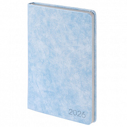 Ежедневник датированный 2026, А5, 138х213 мм, BRAUBERG "Ice", под кожу, голубой, 117389