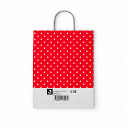 Крафт-пакет бумажный "Горох на красном" 22х12х25 см, с кручеными ручками, 100 г/м2, белый, 112979