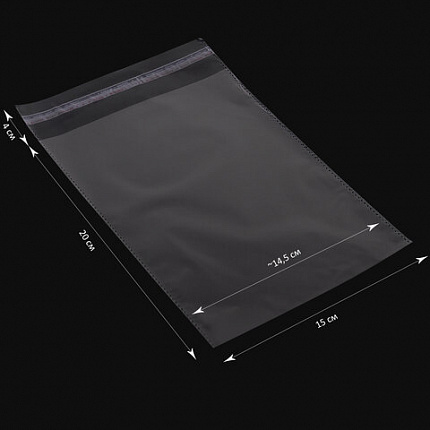 Пакет БОПП с клеевым клапаном, КОМПЛЕКТ 100 шт., 15х20+4 см, 25 мкм, с усиленным швом