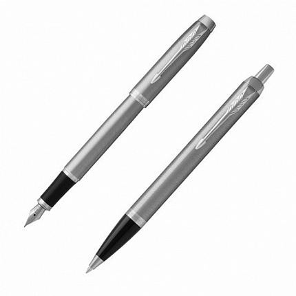 Набор PARKER "IM Stainless Steel CT": шариковая ручка синяя и перьевая ручка синяя, 2183058