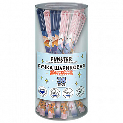 Ручка шариковая с принтом FUNSTER (ФАНСТЕР) STICK "FAT CATS", СИНЯЯ, SOFT TOUCH покрытие, узел 0,7 мм, линия 0,35 мм, 144389
