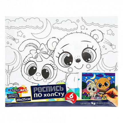 Картина детская по контуру, АССОРТИ 7 видов, 20х25 см, на подрамнике, акрил, кисти, МУЛЬТИ АРТ, 8084