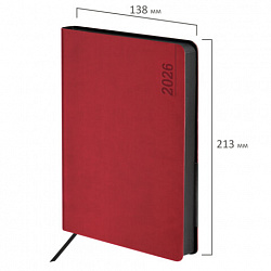 Ежедневник датированный 2026 А5 138x213 мм, BRAUBERG "Metropolis Mix", под кожу, гибкий, красный, 117442