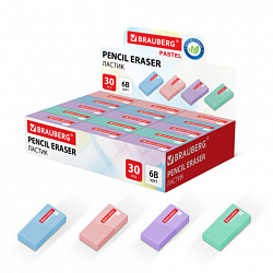 Ластик BRAUBERG PASTEL MATTE, 50х24х10 мм, ЭКО-ПВХ, прямоугольный, картонный рукав, ассорти, 272729
