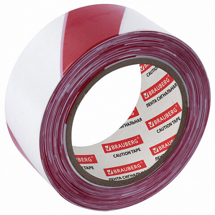 Лента оградительная сигнальная красно-белая, 50 мм х 200 м, BRAUBERG "Грандмастер", полиэтилен, 604890