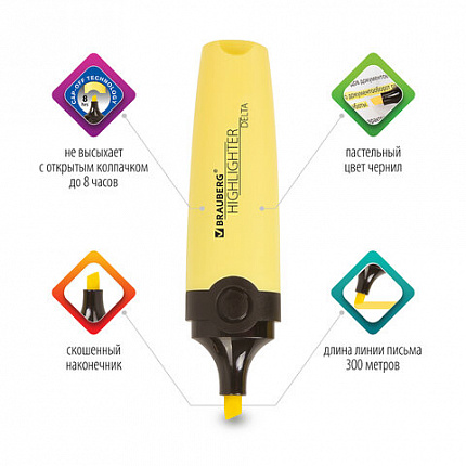 Набор текстовыделителей BRAUBERG 6 шт., АССОРТИ, "DELTA PASTEL", линия 1-5 мм, 151736