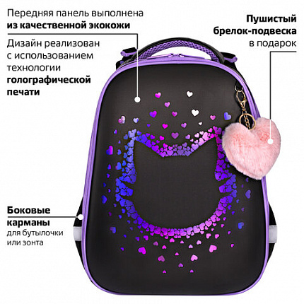 Ранец BRAUBERG SHINY, 2 отделения, с брелком, Pretty face, 38х28х14 см, 273142