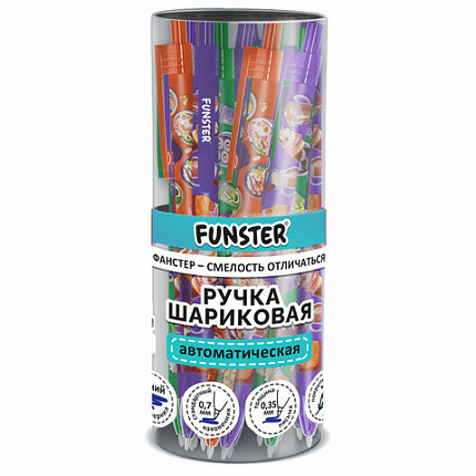 Ручка шариковая автоматическая с принтом FUNSTER "TASTY FOOD", корпус soft-touch, СИНЯЯ, пишущий узел 0,7 мм, линия письма 0,35 мм, 144403
